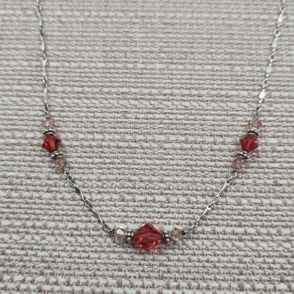 16 Inch Sterling Silver Simple Crystals And Chain Necklace A6407 - Picture 3 of 6